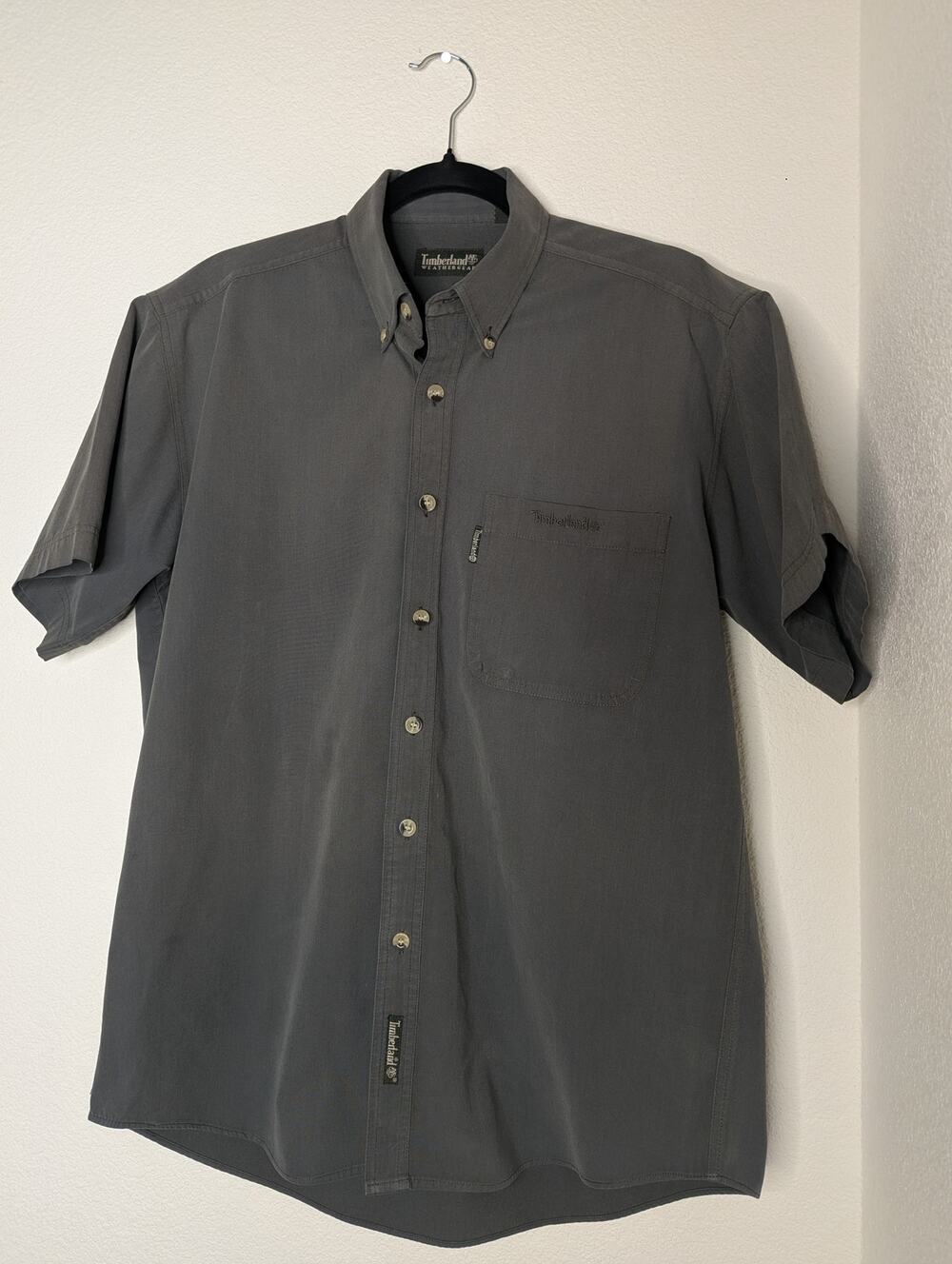 Timberland Men's Gray Short-Sleeve Button-Down L Workwear Utility Casual Travel